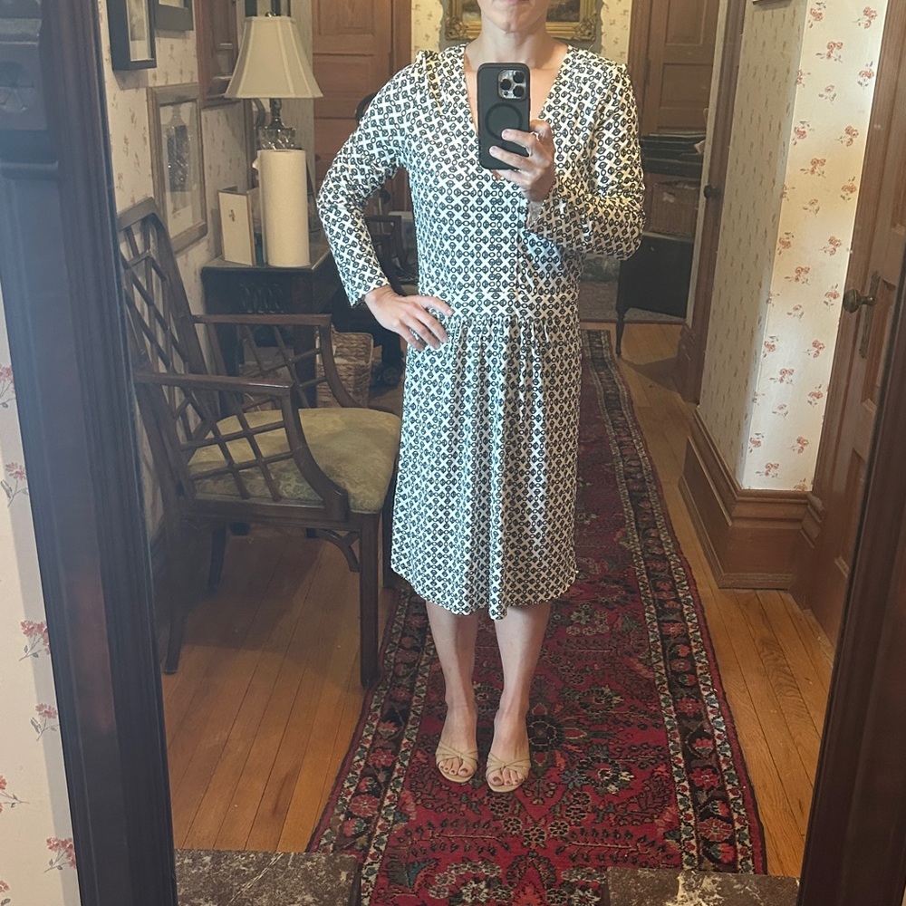 Tory Burch Elegant green and White Patterned Dress